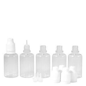 30ml PET Liquidflasche (5er Pack) Weiße Deckel